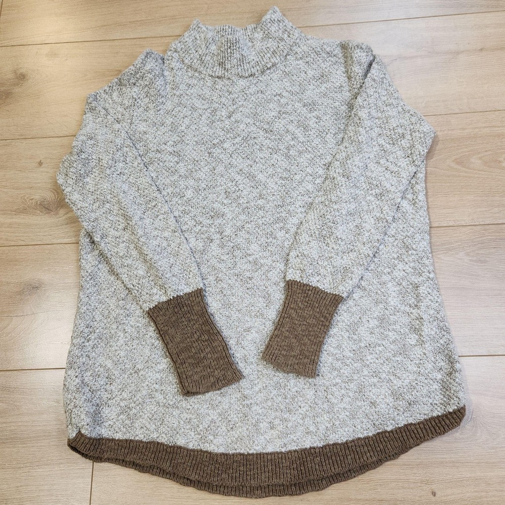L.L. Bean Signature Sweater Womens Large Beige Mock Neck Linen Knit Pullover Top